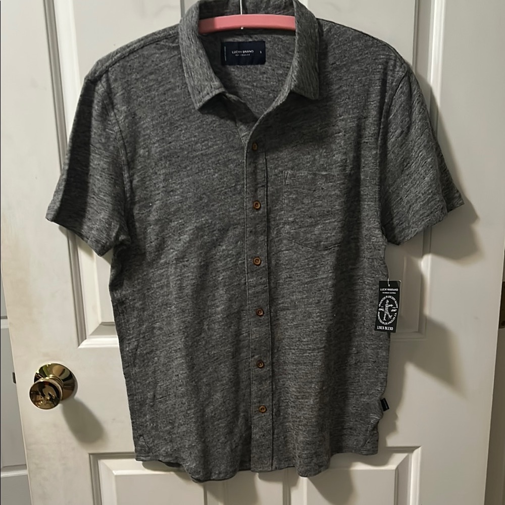 Lucky Brand Men's Short Sleeve Heathered Grey Button-Up Shirt size s new